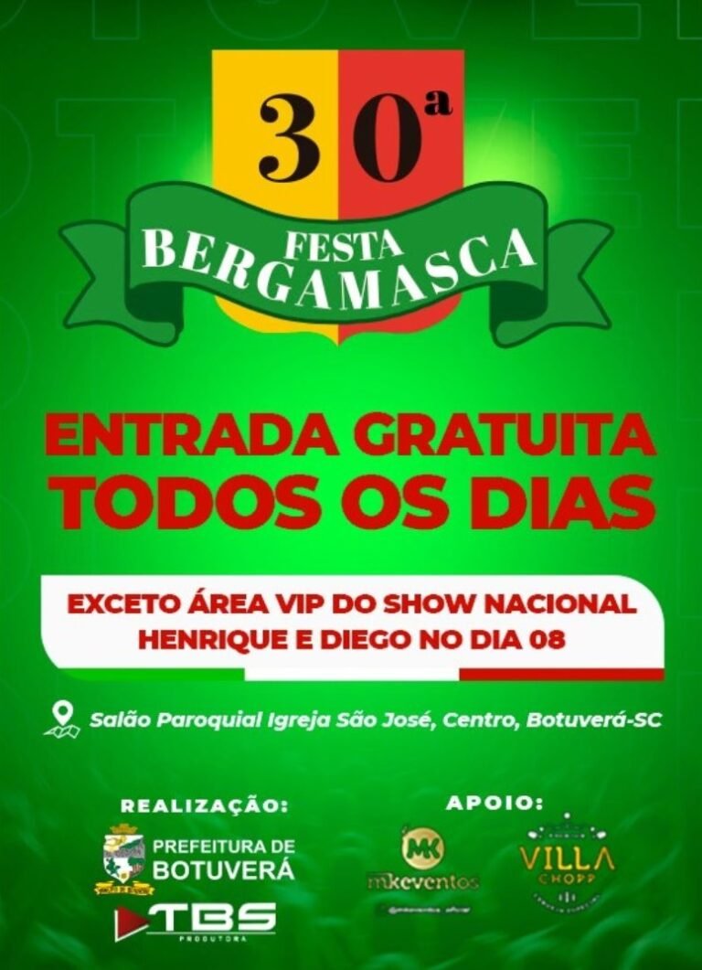 30ª Festa Bergamasca inicia nesta sexta-feira (6/9), em Botuverá (SC)