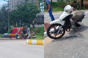 Mulher fica ferida em colisão entre carro e moto na Avenida Beira Rio, em Brusque