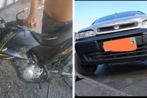 Motociclista fica ferido após colisão com carro que estava atravessado na pista no bairro Zantão
