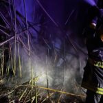 VÍDEO: Incêndio em bambuzal tem labaredas com cinco metros de altura e ameaça à residência, em Ilhota