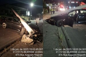 Motorista de Jetta foge após bater em poste em Brusque
