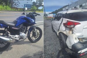 Motociclista de Brusque se envolve em acidente na SC-108 em Gaspar