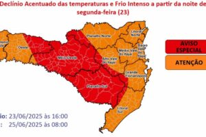 Proteção e Defesa Civil de Santa Catarina emite alerta vermelho para o frio intenso no estado