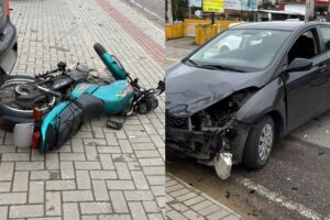 Colisão entre carro e moto deixa motociclista ferido em Brusque