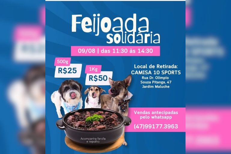 Feijoada solidária da Ong VidaA acontece neste sábado (9) em Brusque