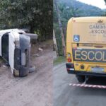 Fiorino tomba após colisão com ônibus escolar em Blumenau
