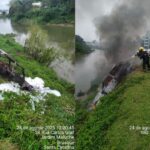 ATUALIZAÇÃO: Bombeiros combatem incêndio em carro retirado do rio em Brusque