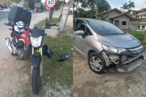 Motocicleta e carro colidem na Rodovia Ivo Silveira em Gaspar
