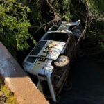 Kombi escolar com 11 pessoas a bordo capota e cai em rio, em Santa Cecília (SC)