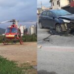 VÍDEO: Grave acidente entre carro e moto mobiliza Helicóptero Arcanjo no bairro Steffen