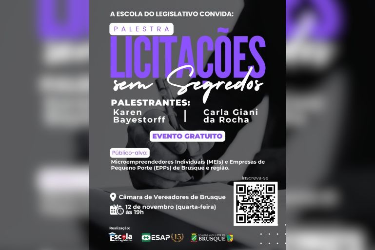 Câmara de Brusque oferece palestra sobre licitações para pequenos negócios