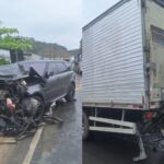 Colisão entre Land Rover e caminhão é registrada na Rodovia Ivo Silveira, em Brusque