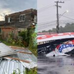 Temporal derruba outdoor, destelha casas e alaga ruas em Gaspar
