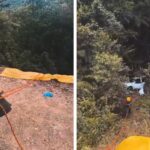 Saída de pista termina em queda de ribanceira em Blumenau