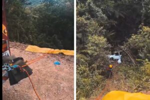 Saída de pista termina em queda de ribanceira em Blumenau