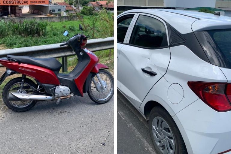 Colisão entre moto e carro deixa mulher ferida na Rod. Antônio Heil