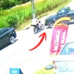 Câmera flagra colisão entre moto e caminhonete no bairro Limeira, em Brusque
