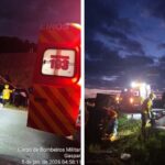 Carro tomba após saída de pista na BR-470, em Gaspar