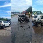 Acidente com quatro veículos causa incêndio e mobiliza equipes na BR-101, em Itajaí