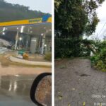 Temporal derruba árvores e destrói cobertura de posto em Gaspar; VÍDEO