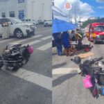 Mulher sofre fratura após colisão entre carro e moto na rodovia Antônio Heil