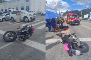 Mulher sofre fratura após colisão entre carro e moto na rodovia Antônio Heil
