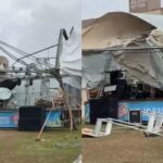 Vento forte danifica palco de show em Balneário Gaivota (SC)