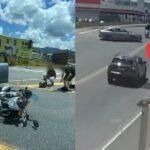 Câmera flagra colisão entre carro e moto próximo à Ponte do Trabalhador, em Brusque