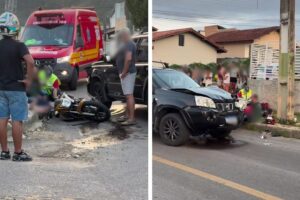 Acidente entre carro e moto no Rio Branco deixa mulher com suspeita de fratura