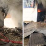 Bombeiros enfrentam incêndio com risco estrutural em Blumenau