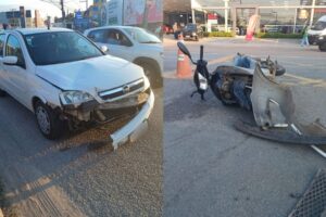 Colisão entre carro e moto mobiliza bombeiros na Antônio Heil