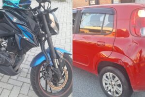 Acidente na rodovia Ivo Silveira envolve moto e carro e deixa mulher ferida