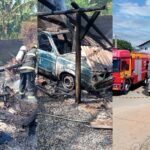 Incêndio destrói casa e veículo no bairro Porto da Galera, em Canelinha