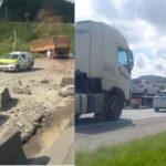 Acidente com carreta e van causa fila de 3 km em Penha