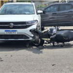 VÍDEO – Acidente entre carro e moto deixa mulher ferida em Brusque