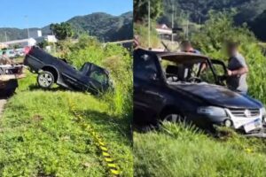 Acidente na Bepe Rosa termina com veículo dentro de rio em Brusque