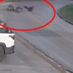 Duas quedas de moto são registradas em sequência na rua São Pedro