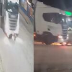 VÍDEO: Caminhão arrasta moto após acidente e motorista é detido em Brusque