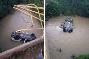 Homem é socorrido em estado grave após carro cair em rio no Vale do Itajaí