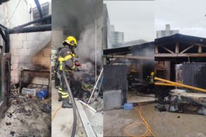 Área anexa de restaurante pega fogo em Itajaí