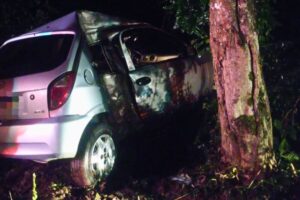 Choque em árvore deixa motorista com suspeita de traumatismo craniano na SC-112