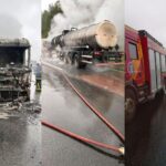 Incêndio em caminhão com carga química é controlado na BR-376