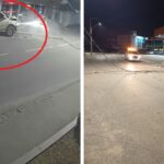 Caminhonete derruba poste e deixa fiação sobre a pista no Centro de Brusque; VÍDEO