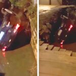 Carro cai em vala no bairro Primeiro de Maio, em Brusque