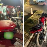 Motociclista e garupa ficam feridos após acidente com dois carros no Maluche