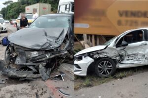 Batida entre dois carros é registrada na SC-412 em Itajaí