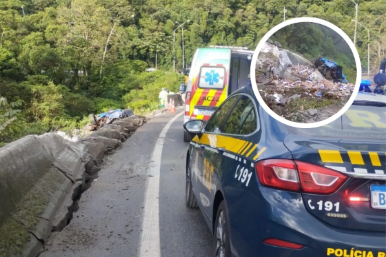 Casal morre após carreta sair da pista e cair em barranco na BR-376