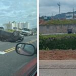 AGORA: Carro capota na Avenida Beira-Rio, em Brusque