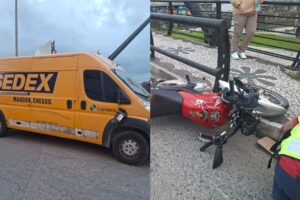 Colisão entre moto e furgão deixa motociclista ferido no Centro