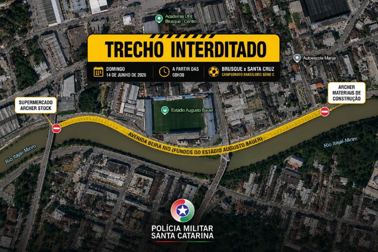 Trânsito terá alterações no entorno do Augusto Bauer para Brusque x Santa Cruz